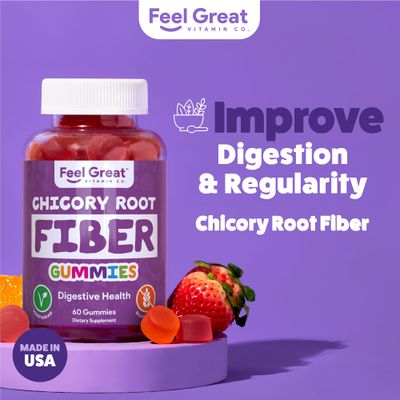 Prebiotic Fiber Gummies by Feel Great Vitamin Co (60 Gummies) | Helps Improve Digestive Health, Restore Natural Gut Flora, and Support Overall Health &amp; Immunity* | Vegetarian &amp; Vegan Friendly Chew