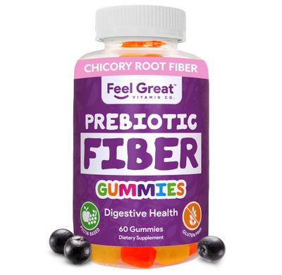 Prebiotic Fiber Gummies by Feel Great Vitamin Co (60 Gummies) | Helps Improve Digestive Health, Restore Natural Gut Flora, and Support Overall Health &amp; Immunity* | Vegetarian &amp; Vegan Friendly Chew