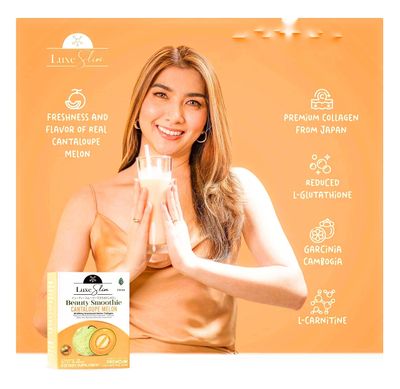 Luxe Slim Beauty Smoothie Cantaloupe Melon, 80,000mg Hydrolyzed Marine Collagen, 21gx10 Sachets, 7.4075 Ounce