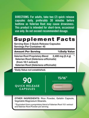 Nature's Truth Valerian Root Capsules | 2400mg | 90 Count | Non-GMO &amp; Gluten Free Supplement