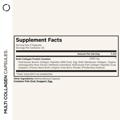 Codeage Multi Collagen Peptides Protein Capsules, 5 Collagen Types, Grass-Fed & Hydrolyzed Bovine Collagen Pills Supplement, Ashwagandha, Amla Berry Vitamins, Collagen Peptides - 90 Capsules