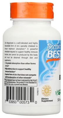 Doctor's Best High Absorption Zinc Bisglycinate 50mg High Potency Supporting Enhancing Immune System Antioxidant VC, 90 Count
