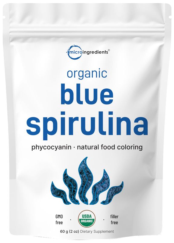 Organic Blue Spirulina Powder (Phycocyanin Extract), 60 Servings - No Fishy Smell, 100% Vegan Protein from Blue-Green Algae, Natural Luminous Food Coloring for Smoothies, Baking, Drinks &amp; Cooking