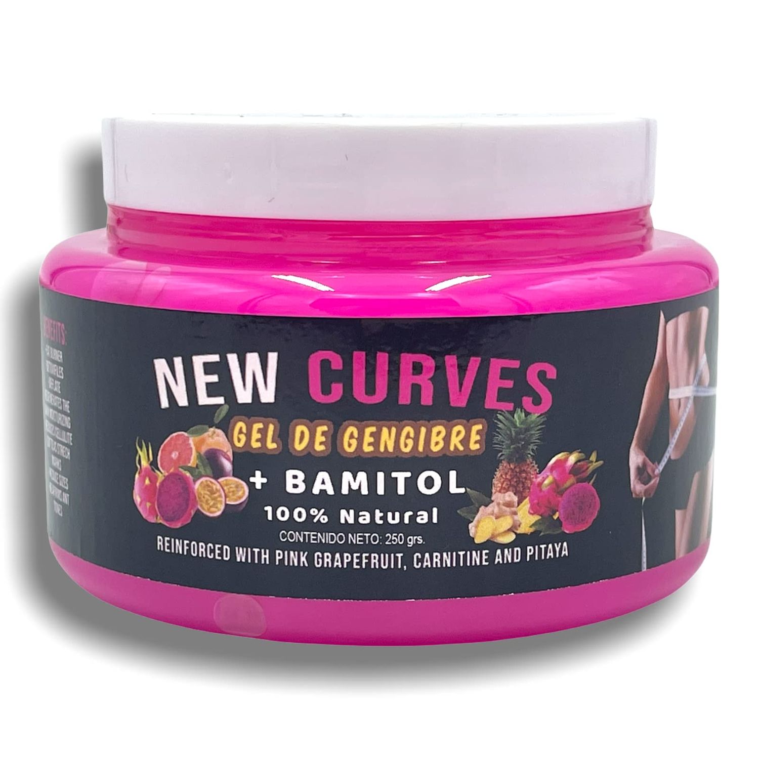 New Curves - Gel Jengibre 100% Natural 8.8oz (250gr) Premium Ginger, Dragon Fruit, Pineapple Gel, Does Not Stain Clothing - Reduce Tallas, Tonificante, Reafirmante | No Mancha La Ropa!