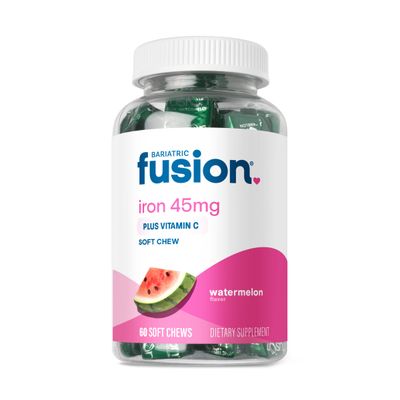 Bariatric Fusion Iron Soft Chew with Vitamin C | Watermelon Flavored | Chewy Vitamin for Bariatric Patients | Gluten Free | Iron Supplement for Women and Men | 60 Count | 2 Month Supply