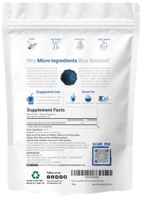 Organic Blue Spirulina Powder (Phycocyanin Extract), 60 Servings - No Fishy Smell, 100% Vegan Protein from Blue-Green Algae, Natural Luminous Food Coloring for Smoothies, Baking, Drinks &amp; Cooking