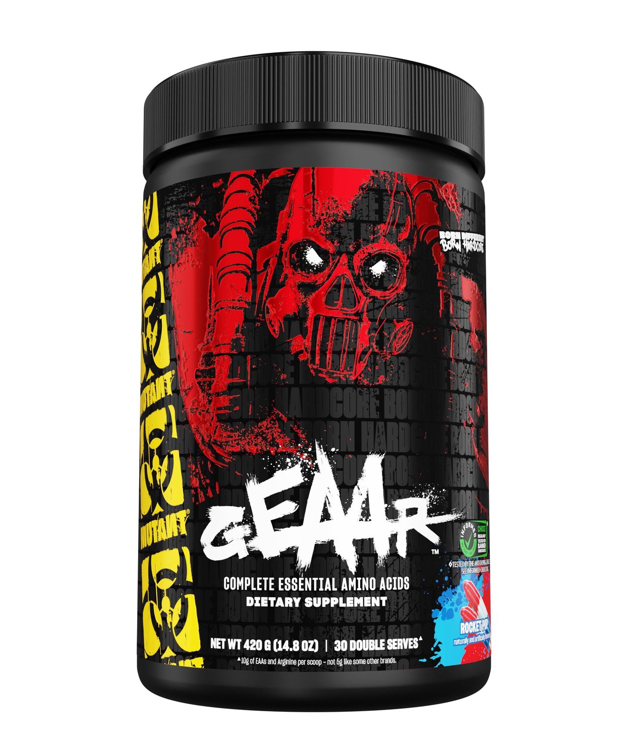 Mutant GEAAR - 9.4g of EAA Powder + Arginine, 7g BCAAs, 4g Leucine, Electrolytes, Coconut Water, No Artificial Colors or Flavors, Delicious Taste - 30 Servings - Rocket Pop - 400g