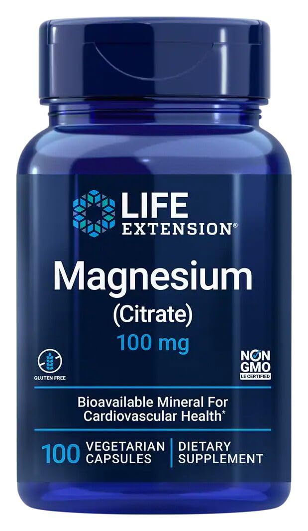 Life Extension Magnesium (Citrate) 100 mg - Magnesium Supplement For Men and Women - For Heart and Bone Health, Immune System Support - Gluten-Free, Non-GMO - 100 Vegetarian Capsules