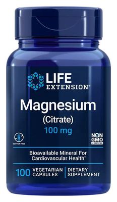 Life Extension Magnesium (Citrate) 100 mg - Magnesium Supplement For Men and Women - For Heart and Bone Health, Immune System Support - Gluten-Free, Non-GMO - 100 Vegetarian Capsules