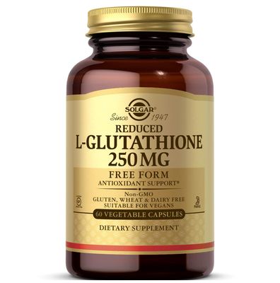 Solgar Reduced L-Glutathione 250 mg, 60 Vegetable Capsules - Antioxidant Support - Free Form Amino Acids - Non-GMO, Vegan, Gluten Free, Dairy Free, Kosher - 60 Servings