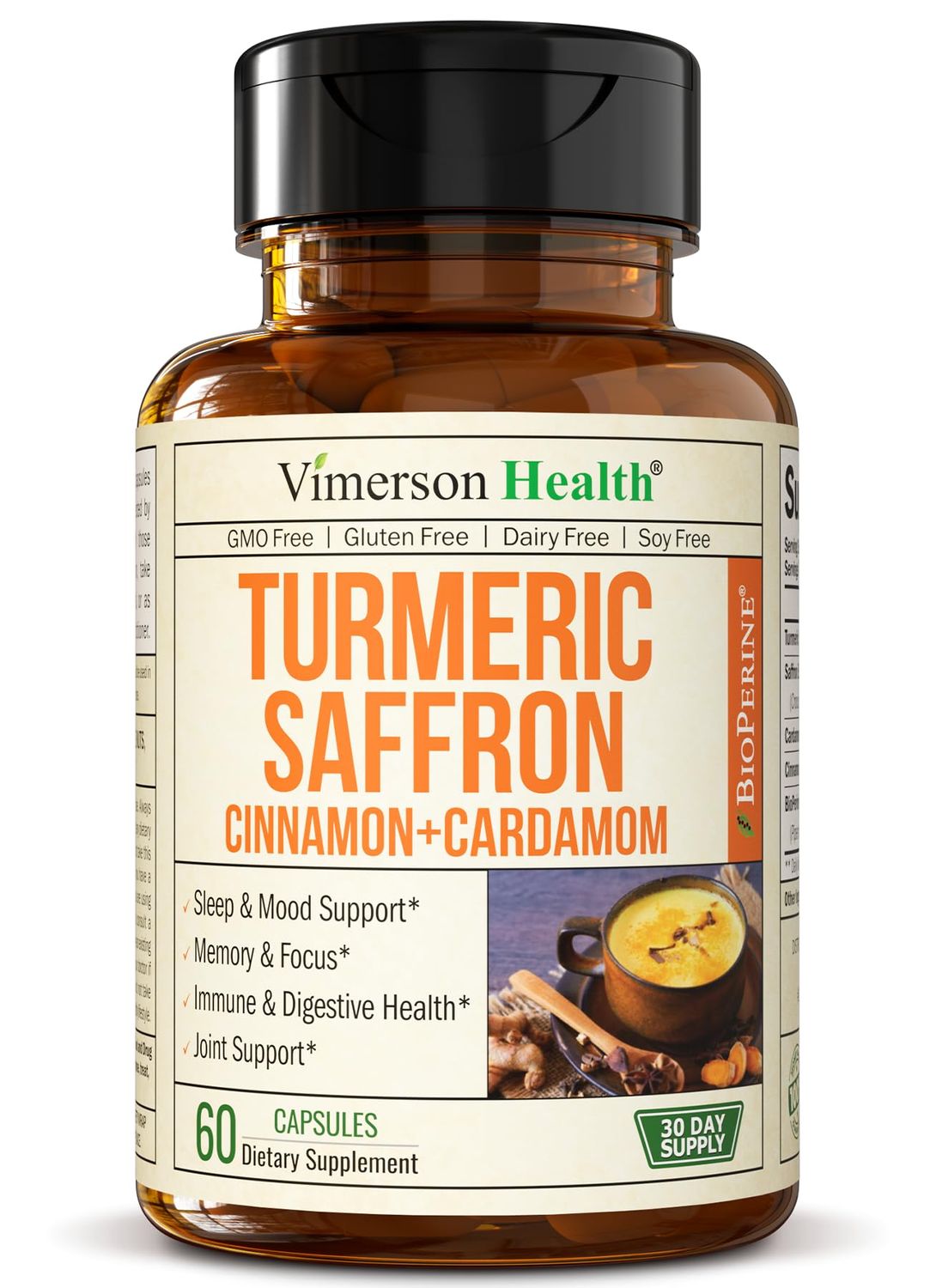 Turmeric Saffron Supplements with Cinnamon powder &amp; Cardamom - Antioxidant Joint Support Supplement Contains Turmeric Curcumin with Black Pepper for Mood, Memory, Eye Health &amp; Well-Being - 60 Capsules