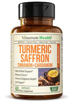 Turmeric Saffron Supplements with Cinnamon powder &amp; Cardamom - Antioxidant Joint Support Supplement Contains Turmeric Curcumin with Black Pepper for Mood, Memory, Eye Health &amp; Well-Being - 60 Capsules