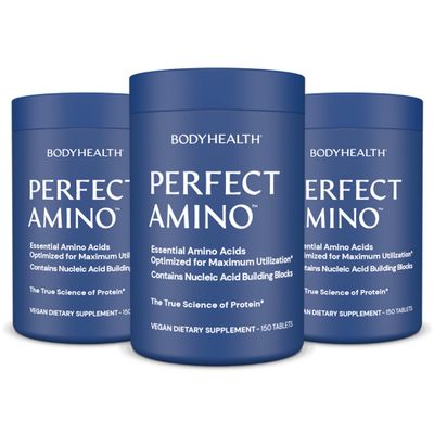 BodyHealth PerfectAmino Tablets, (3-Pack) Essential Amino Acid with BCAAs + Lysine, Phenylalanine, Threonine, Methionine, Tryptophan, Supplement for Muscle Mass Production, Recovery &amp; Strength