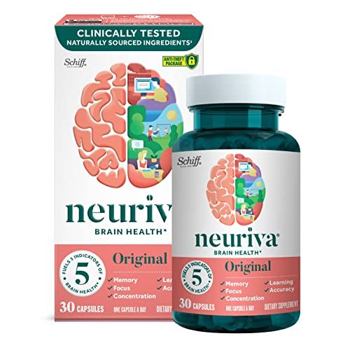 NEURIVA Original Brain Supplement for Memory, Focus &amp; Concentration + Learning &amp; Accuracy with Clinically Tested Nootropics Phosphatidylserine and Neurofactor, Caffeine Free, 30ct Capsules