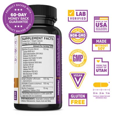 Zhou Nutrition Bloat Blast+ Digestive Enzymes with Probiotics, Bloating Relief for Women and Men, Reduce Water Retention and Improve Digestive Health, Vegan, Non-GMO, Gluten Free, 30 Servings