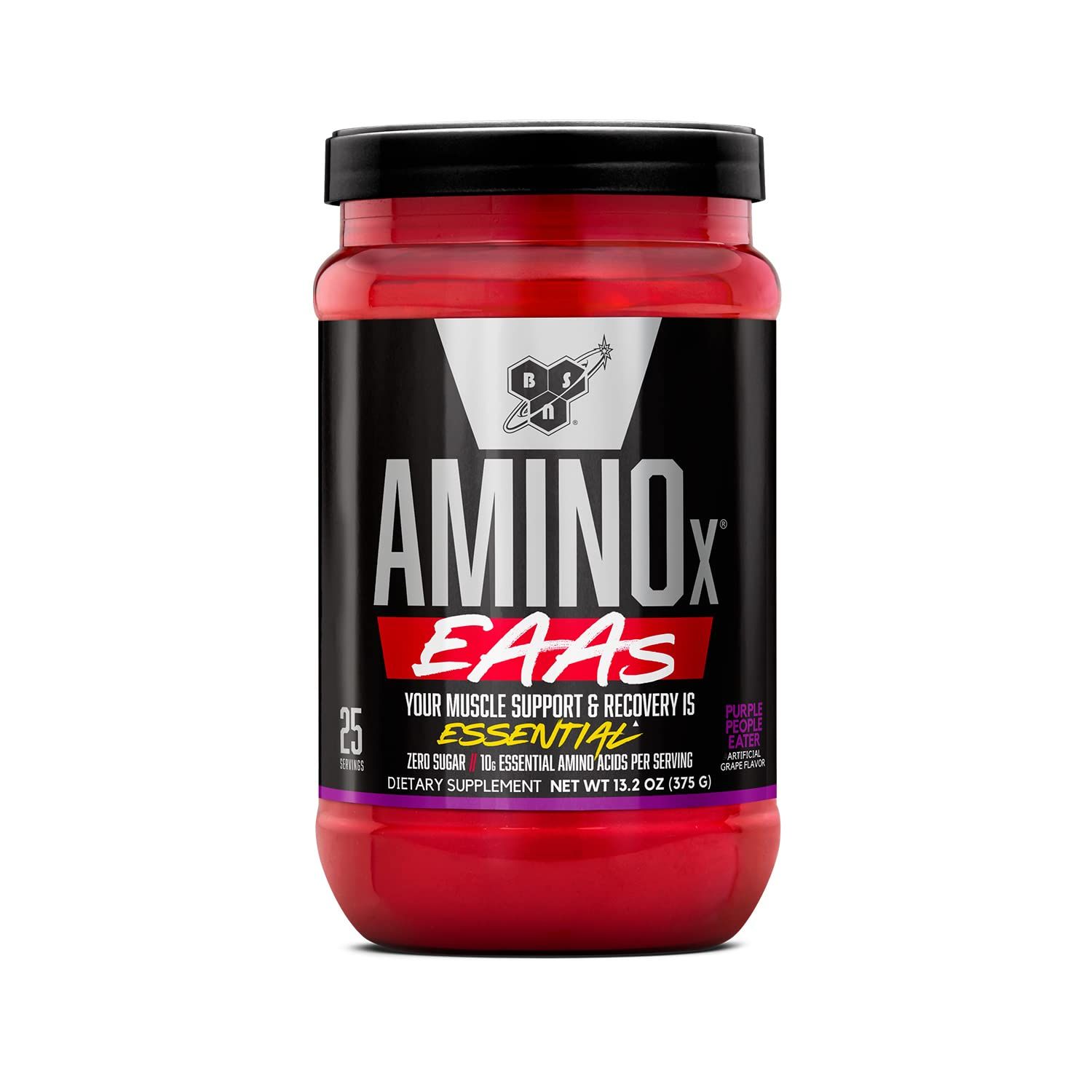 BSN Amino X EAAs, Muscle Recovery &amp; Endurance, 10g Essential Amino Acids, 5g BCAAs, Zero Sugar, Caffeine Free, Purple People Eater, 13.2oz, 25 Servings