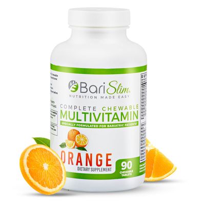 BariSlim Complete Chewable Bariatric Multivitamin Tablets - 45 mg Iron Bariatric Vitamin &amp; Supplement for Post Bariatric Surgery Including Gastric Bypass &amp; Sleeve - Delicious &amp; Convenient | Orange