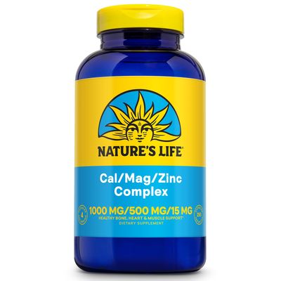 NATURE&#39;S LIFE Cal Mag Zinc Complex 1000mg / 500mg / 15mg - Calcium Magnesium Zinc Supplement w/Vitamin D and Boron - Bone Health, Muscle and Heart Health Support, 60 Day Guarantee, 62 Serv, 250 Caps
