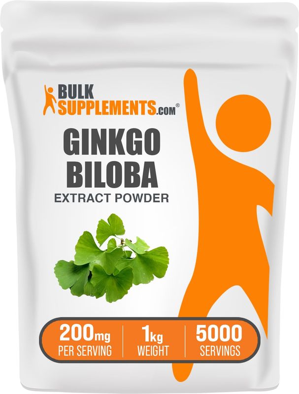 BulkSupplements.com Ginkgo Biloba Extract Powder - Ginkgo Biloba Supplements, Ginkgo Biloba Powder, from Ginkgo Biloba Leaf - Gluten Free, 200mg per Serving 1kg (2.2 lbs) (Pack of 1)