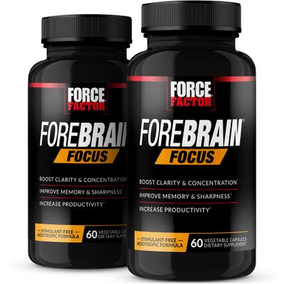 FORCE FACTOR Forebrain Focus Brain Booster, Brain Supplement to Boost Clarity &amp; Concentration, Improve Memory &amp; Sharpness &amp; Productivity, Nootropic Brain Support Supplement, 120 Capsules, Black