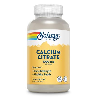 Solaray Calcium Citrate 1000mg - Chelated Calcium Supplement - Supports Bone Strength and Healthy Teeth - Easy to Digest - 60-Day Guarantee, Vegan - 60 Servings, 240 VegCaps