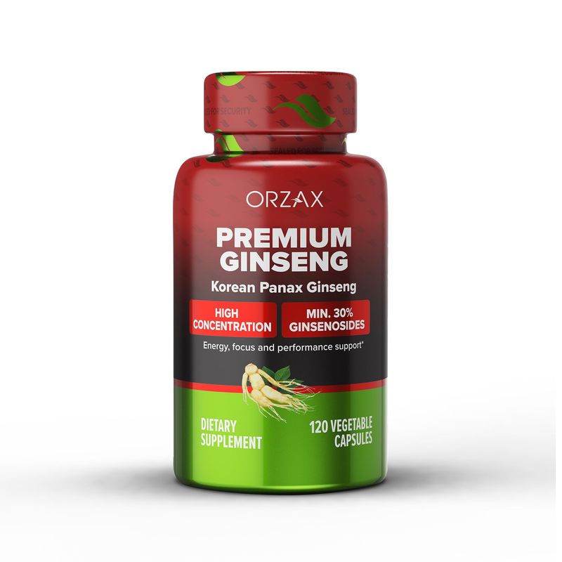 ORZAX Korean Panax Ginseng Capsules with 30% Ginsenosides for Performance &amp; Energy Supplements for Women and Men - Red Ginseng for Enhanced Focus (120 Veg Capsules)