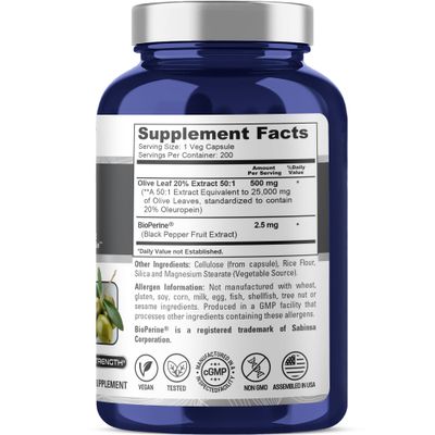 NusaPure Olive Leaf Extract (Non-GMO) 25,000mg - 20% Oleuropein - Vegetarian - Super Strength - No Oil