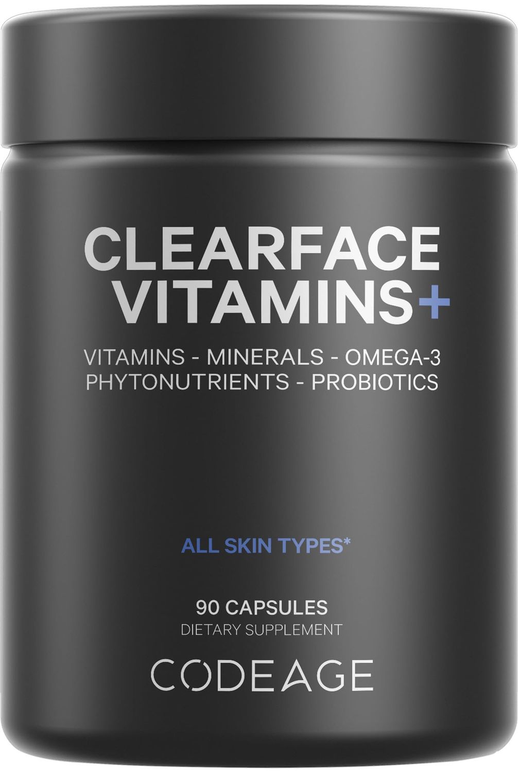 Codeage Clearface Pantothenic Acid, Niacin Supplement, Vitamins A, C, D3, E, Probiotics, Zinc, Riboflavin, Thiamin, L-Lysine HCL &amp; Omega-3, Niacinamide, Skin Botanical Blend - Non-GMO - 90 Capsules