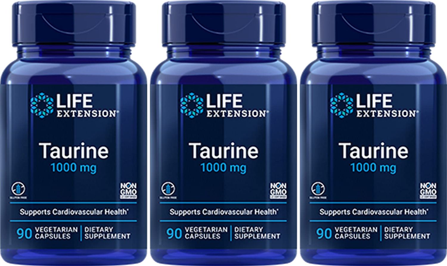 Taurine 1000 mg, 90 Vegetarian Capsules-Pack-3