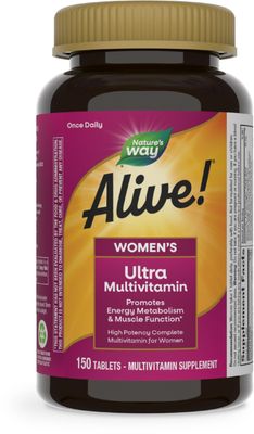 Nature&#39;s Way Alive! Women&#39;s Daily Ultra Multivitamin, High Potency Formula, Promotes Energy Metabolism and Muscle Function*, with Methylated B12, 150 Tablets (Packaging May Vary)