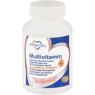 Cardiotabs Multivitamin - Heart and Immunity Supplements For Men &amp; Women, Multivitamin for Men &amp; Women, with Minerals B-Vitamin Complex, Vitamins A, C, E, K and 2000 IU Vitamin D3, 60-Count Bottle
