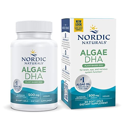 Nordic Naturals Algae DHA - 60 Soft Gels - 500 mg Omega-3 DHA - Certified Vegan Algae Oil - Plant-Based DHA - Brain, Eye &amp; Nervous System Support - Non-GMO - 30 Servings