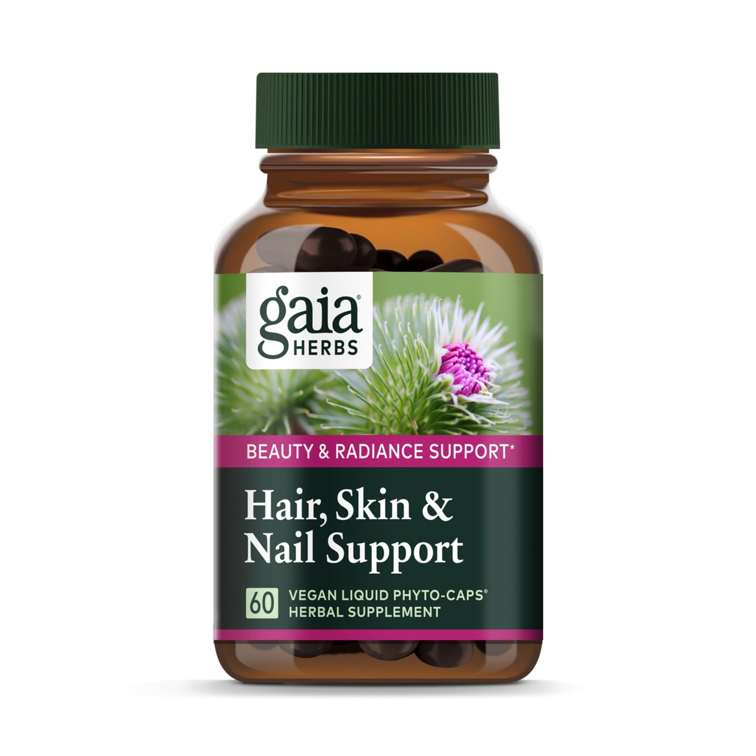 Gaia Herbs Hair, Skin &amp; Nail Support - Helps Promote Healthy Skin, Hair Growth &amp; Nail Growth - with Horsetail, Alfalfa, Burdock, Gotu Kola &amp; Nettle - 60 Vegan Liquid Phyto-Capsules (15-Day Supply)