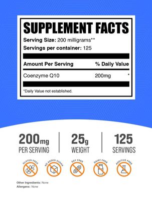 BulkSupplements.com Coenzyme Q10 Powder - CoQ10 Powder, CoQ10 200mg, CoQ10 Supplement - Heart Health Supplements, Gluten Free, 200mg per Serving, 25g (0.88 oz) (Pack of 1)