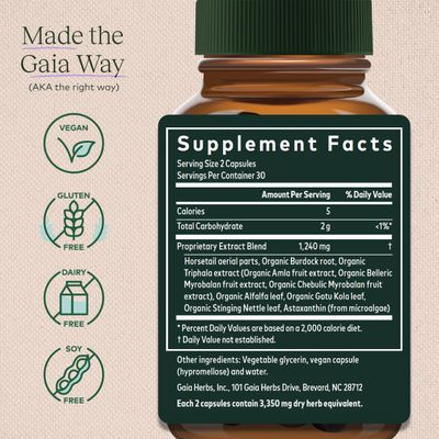Gaia Herbs Hair, Skin & Nail Support - Helps Promote Healthy Skin, Hair Growth & Nail Growth - with Horsetail, Alfalfa, Burdock, Gotu Kola & Nettle - 60 Vegan Liquid Phyto-Capsules (15-Day Supply)