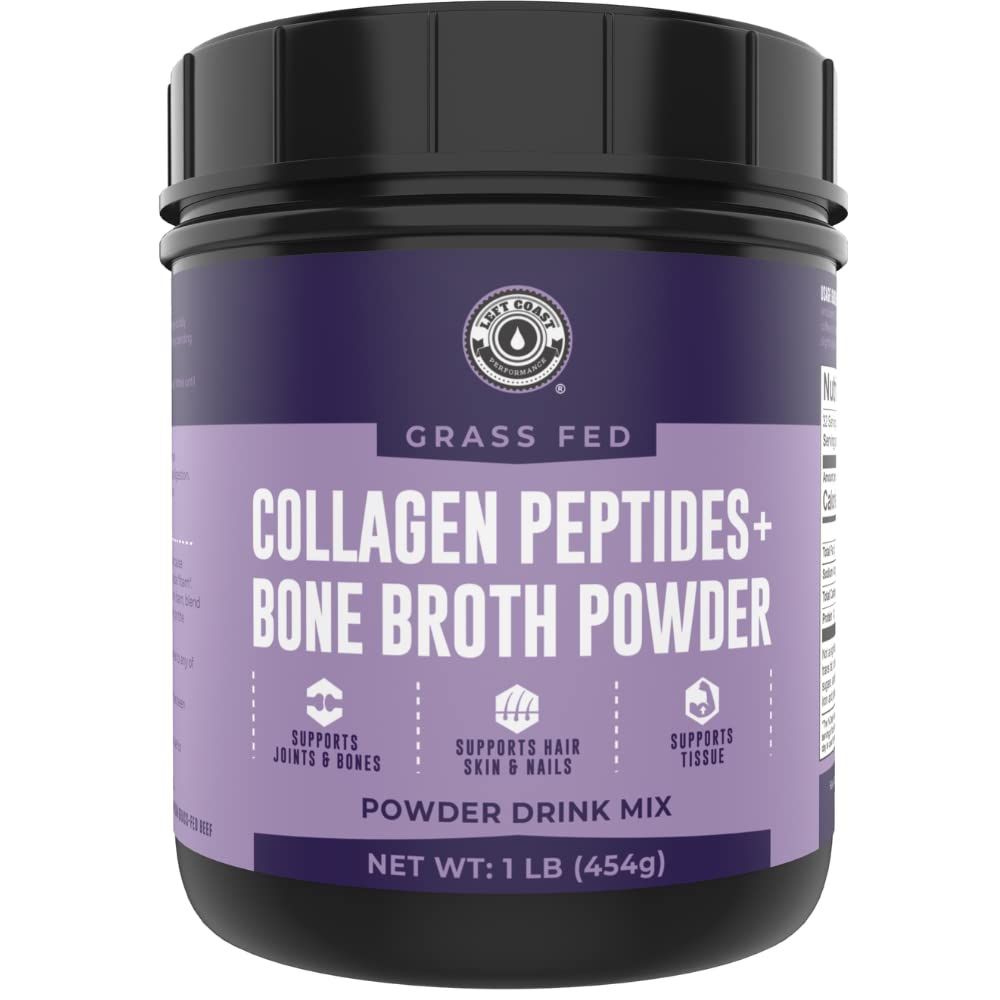 16oz Bone Broth Powder with Grass Fed Collagen Peptides - Unflavoured , Zero Carb, Dairy Free, No Additives, No Fillers - Natural Collagen Source Type I and III - Grass Fed Bone Broth Collagen Powder