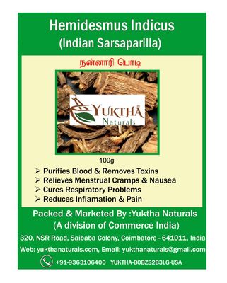Yuktha Naturals Nannari Powder (Hemidesmus Indicus) | Anantmool | - 100g / 3.5 oz