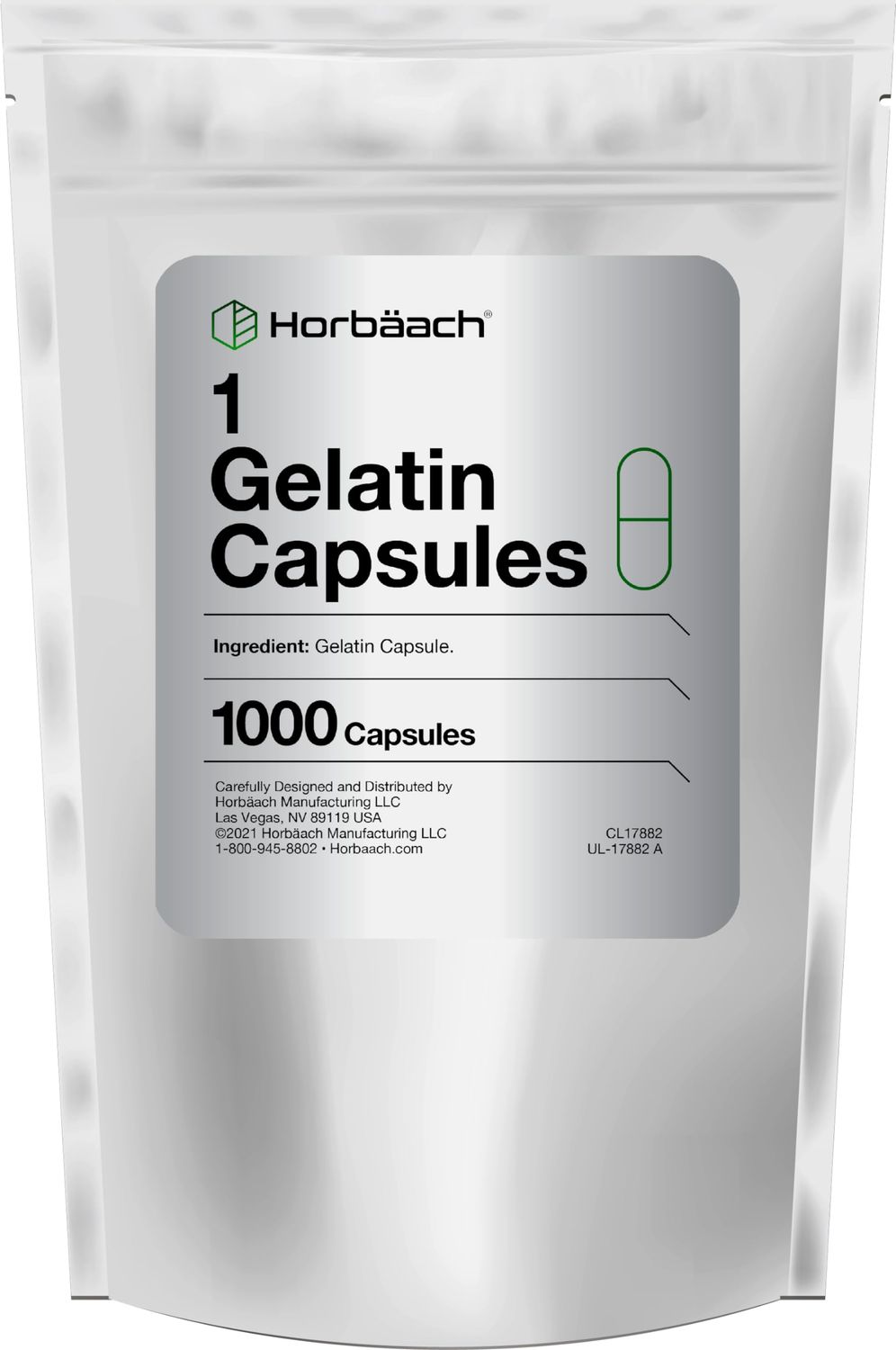 Horbach Empty Capsules Size 1 | 1000 Gelatin Pills | Non-GMO, Gluten Free