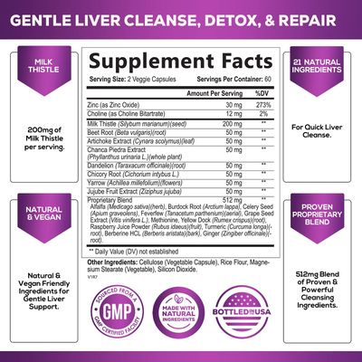 Gentle Liver Cleanse Detox &amp; Repair Formula - Herbal Liver Support Supplement: Milk Thistle with Silymarin, Artichoke Extract, Dandelion, Beet, Chicory Root, &amp; Turmeric for Liver Health - 120 Capsules