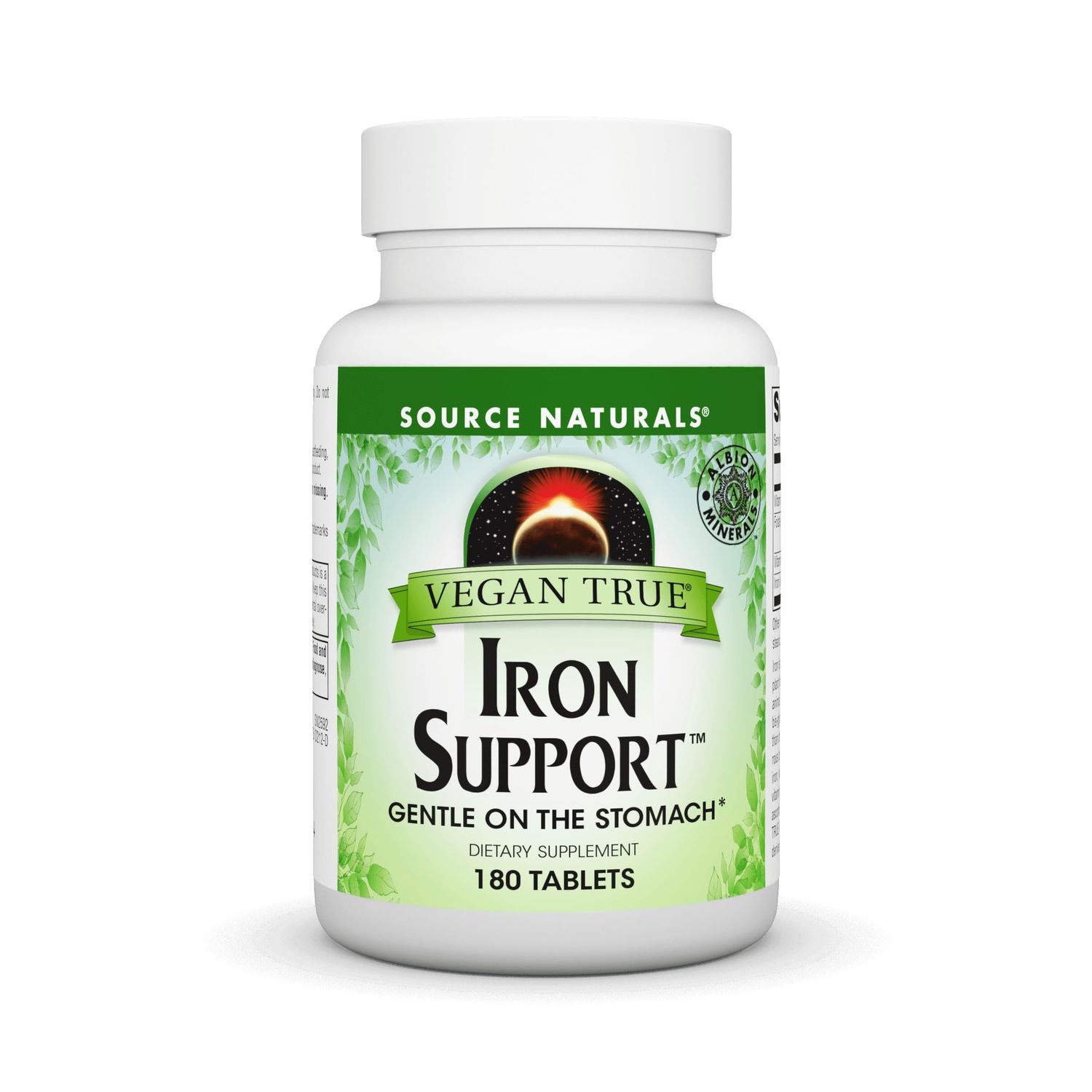 Source Naturals Vegan True Iron Support, Gentle on The Stomach and Chelated for Increased Absorbtion* - 180 Tablets