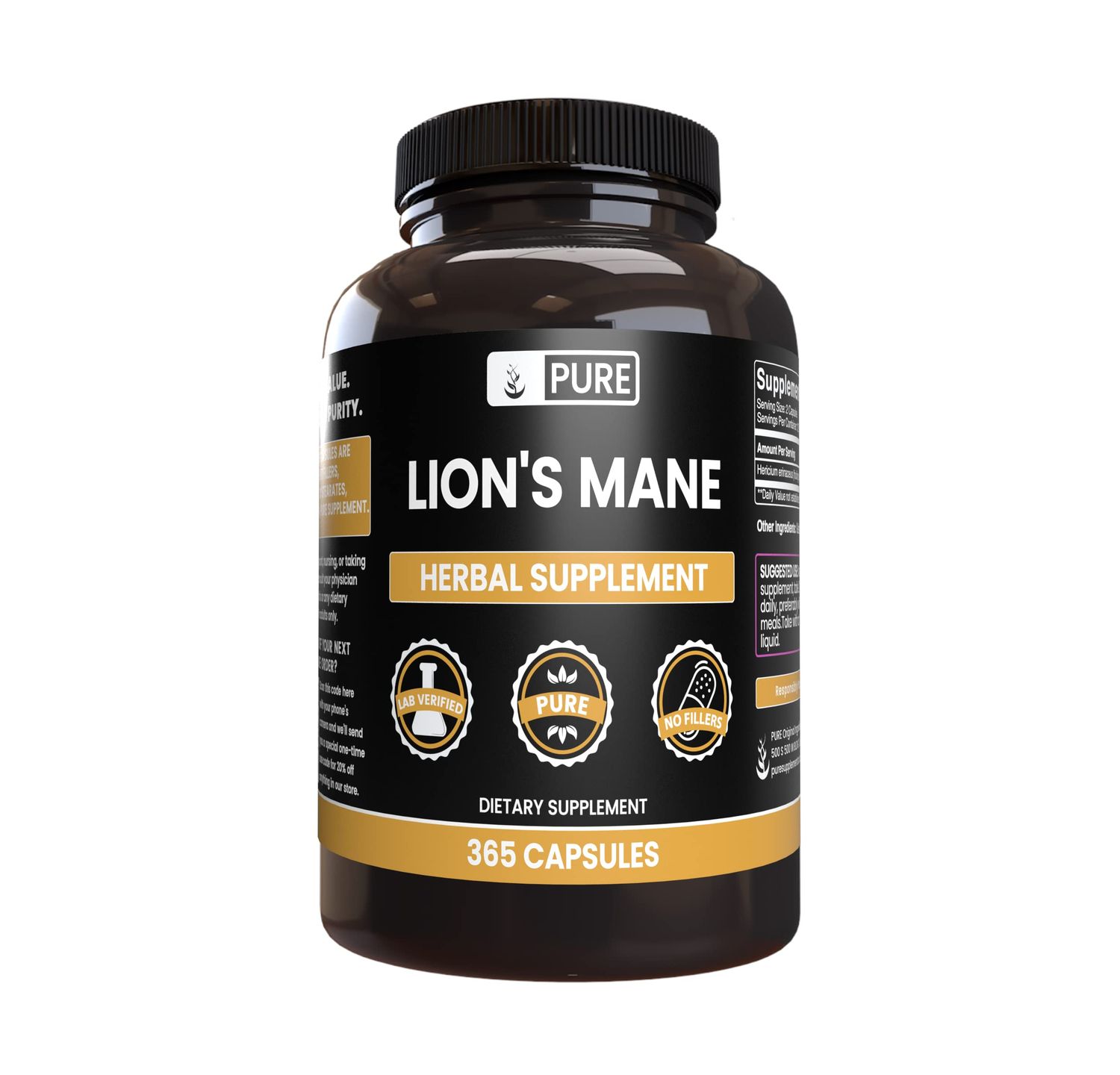 Pure Original Ingredients Lion&#39;s Mane (365 Capsules) No Magnesium Or Rice Fillers, Always Pure, Lab Verified