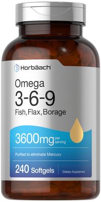 Horbach Triple Omega 3-6-9 240 Softgels | from Fish, Flaxseed, Borage Oils | Non-GMO &amp; Gluten Free