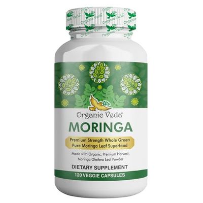 Organic Veda Moringa Leaf Capsules 1500mg, 120 Count - Pure Raw Moringa Oleifera Powder Whole Leaves Green Super Food Supplement - Boosts Energy, Health, Wellbeing &amp; Antioxidants Rich