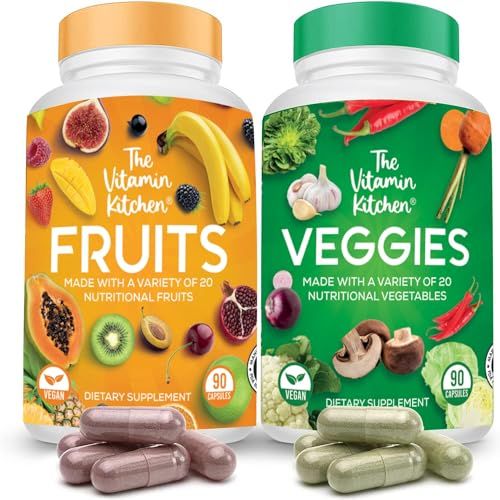 The Vitamin Kitchen Fruit and Veggie Supplements-90 Fruits, 90 Veggies Capsules to Boost Energy Level - Whole Food Fruits and Vegetable from Super Foods - Made in USA - Soy &amp; Vegan Free (Pack of 2)