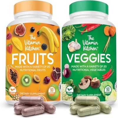 The Vitamin Kitchen Fruit and Veggie Supplements-90 Fruits, 90 Veggies Capsules to Boost Energy Level - Whole Food Fruits and Vegetable from Super Foods - Made in USA - Soy &amp; Vegan Free (Pack of 2)