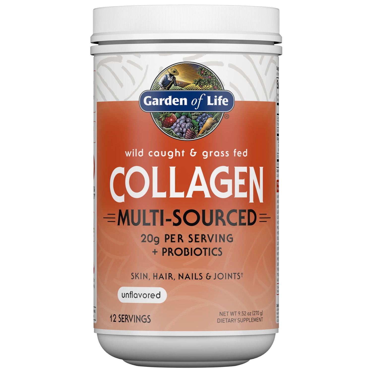 Garden of Life Marine &amp; Grass-Fed Collagen Peptides Powder Supplement (Type I, III) with Probiotics &amp; BCAAs for Mobility, Joint Health, Hair, Skin &amp; Nails - Unflavored, 20g per Serving, 12 Servings