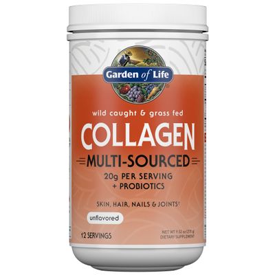 Garden of Life Marine &amp; Grass-Fed Collagen Peptides Powder Supplement (Type I, III) with Probiotics &amp; BCAAs for Mobility, Joint Health, Hair, Skin &amp; Nails - Unflavored, 20g per Serving, 12 Servings