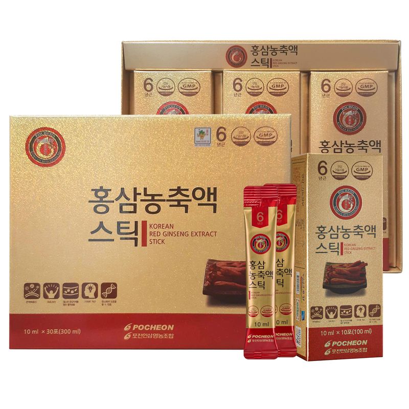POCHEON KOREAN RED GINSENG Extract Stick, 30% Ginseng Extract, Single Serving Packs - 30 Sticks (10ml x 30), Natural Immune Support