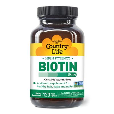 Country Life High-Potency Biotin 10mg - Vegan &amp; Gluten-Free Biotin Supplement for Skin &amp; Nails, Energy Metabolism - Biotin 10000mcg Capsules