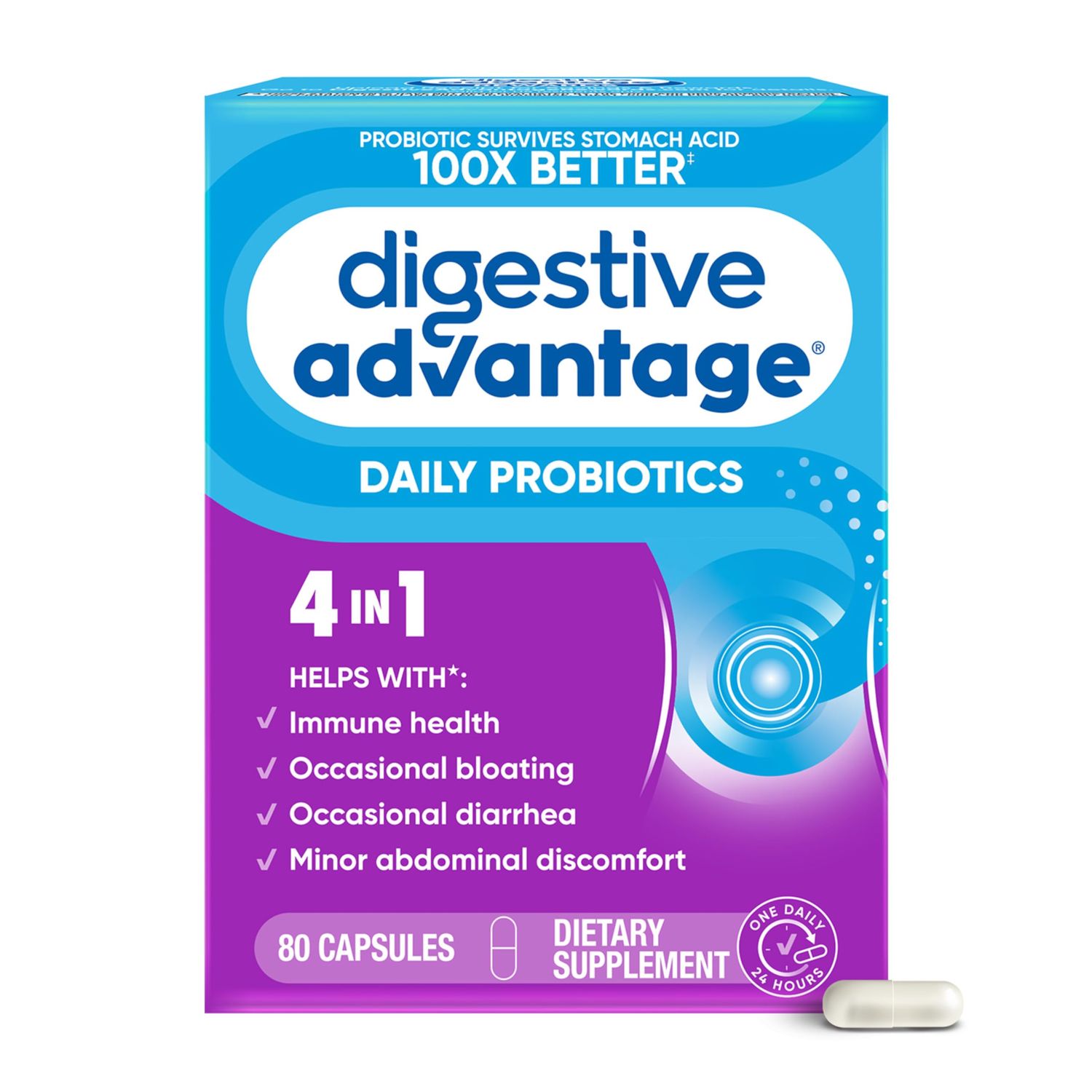 Digestive Advantage Probiotics For Digestive Health, Daily Probiotics For Women &amp; Men, Supports Gut Health, Occasional Bloating &amp; Diarrhea, Minor Abdominal Discomfort, &amp; Immune Support, 80ct Capsules